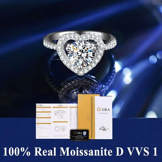 Moissanite Heart Ring 1ct With Box
