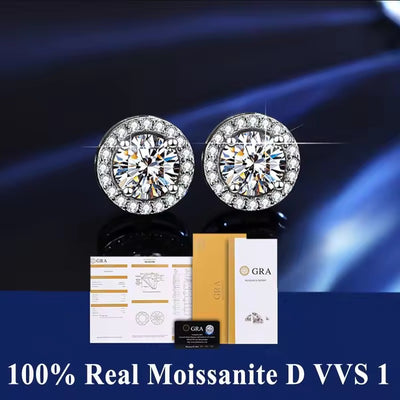 Round Halo Stud Moissanite Earrings