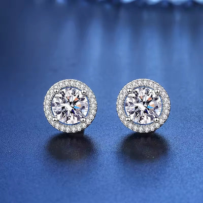 Round Halo Stud Moissanite Earrings
