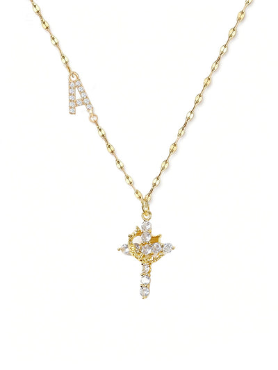 Cross Crown Initial Necklace