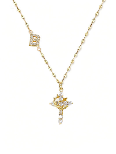 Cross Crown Initial Necklace