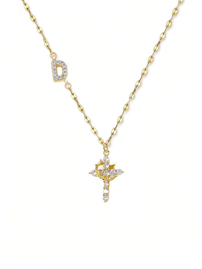 Cross Crown Initial Necklace
