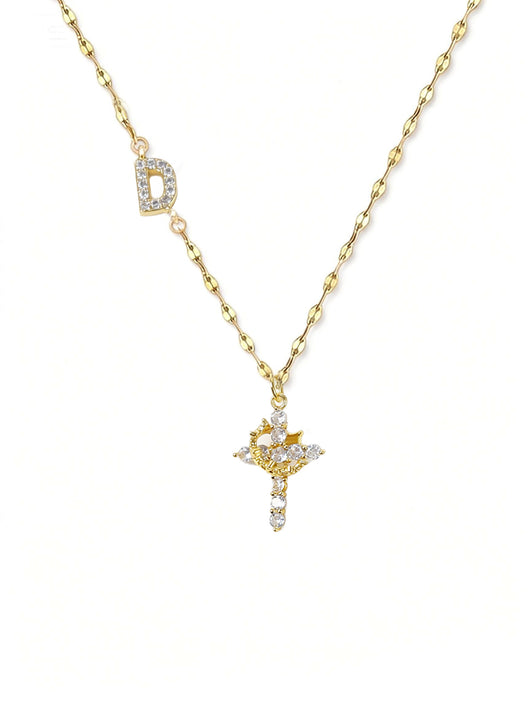 Cross Crown Initial Necklace