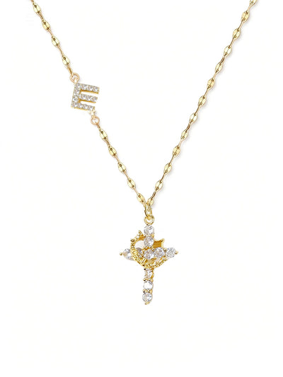 Cross Crown Initial Necklace