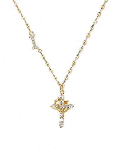 Cross Crown Initial Necklace