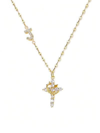 Cross Crown Initial Necklace