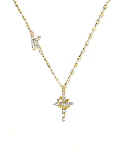 Cross Crown Initial Necklace