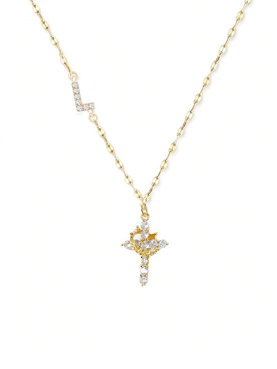 Cross Crown Initial Necklace