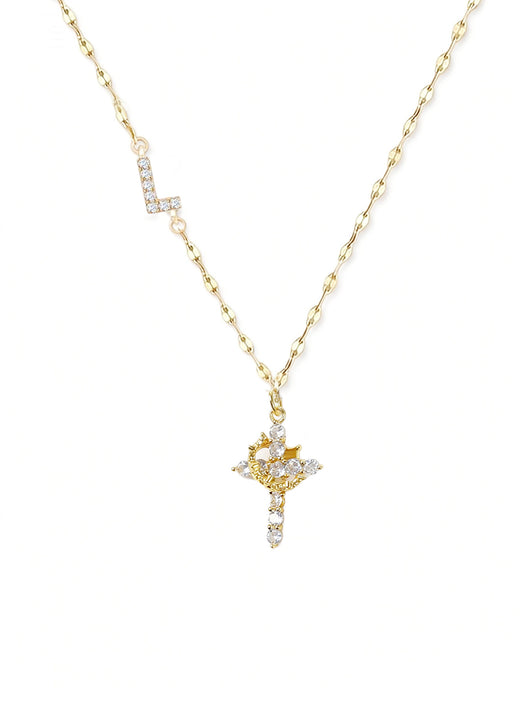 Cross Crown Initial Necklace