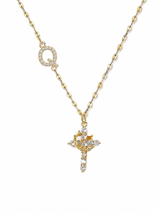 Cross Crown Initial Necklace