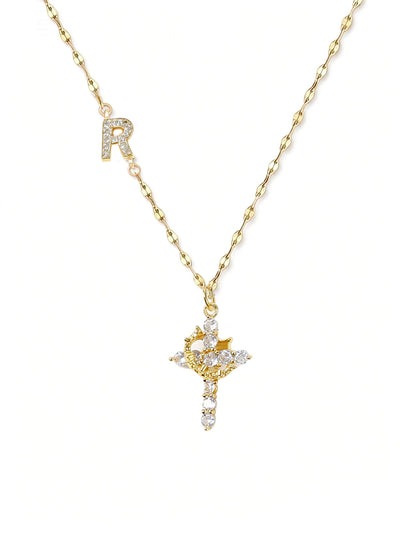 Cross Crown Initial Necklace