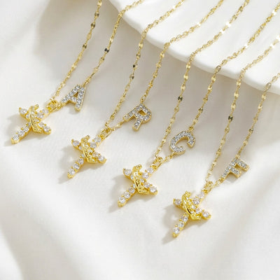 Cross Crown Initial Necklace