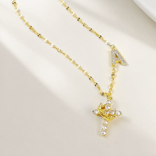 Cross Crown Initial Necklace