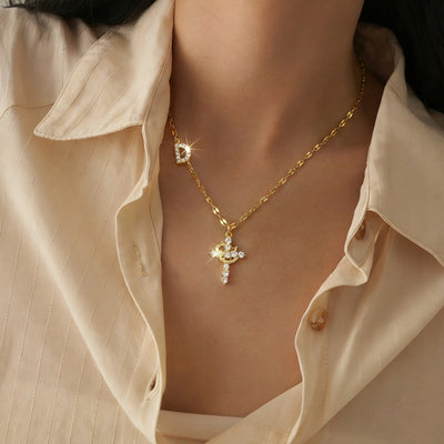 Cross Crown Initial Necklace