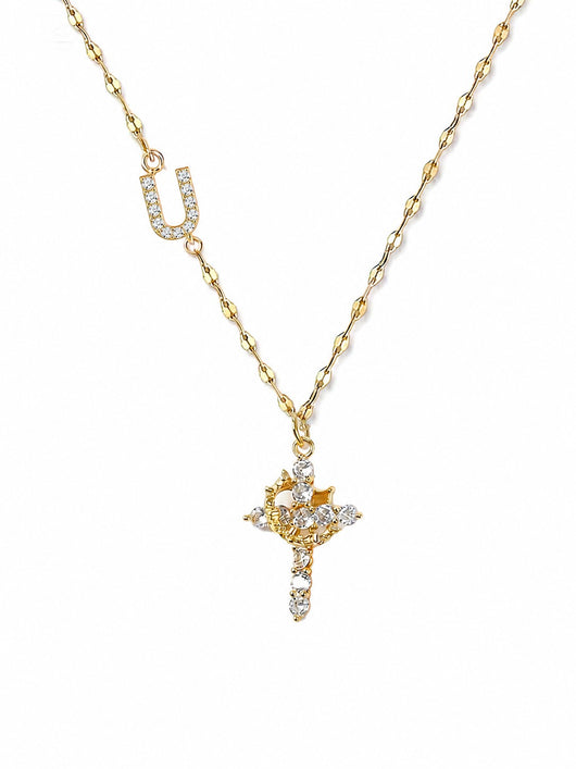 Cross Crown Initial Necklace