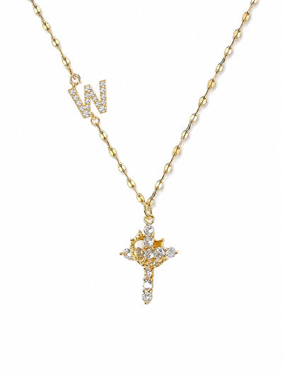 Cross Crown Initial Necklace