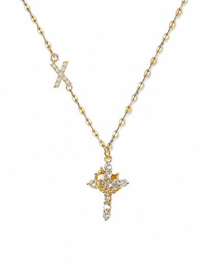 Cross Crown Initial Necklace