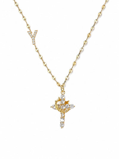 Cross Crown Initial Necklace