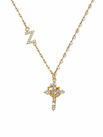 Cross Crown Initial Necklace