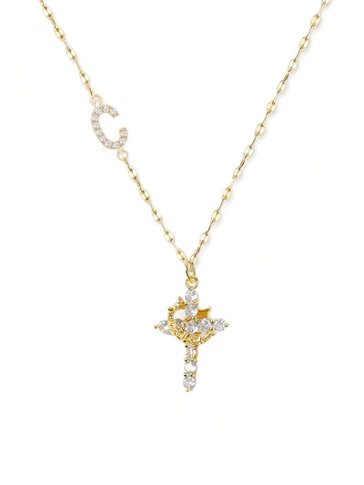 Cross Crown Initial Necklace